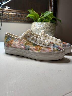 Keds Rifle Paper - Cream Lace-Up Sneakers with Multicolor Floral Mesh